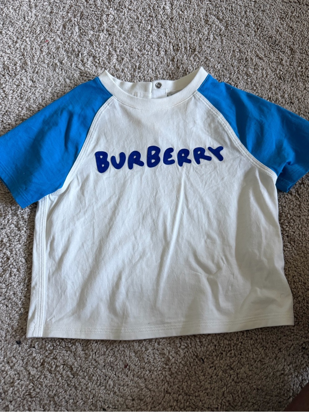 Burberry White and Blue Logo Raglan Tee